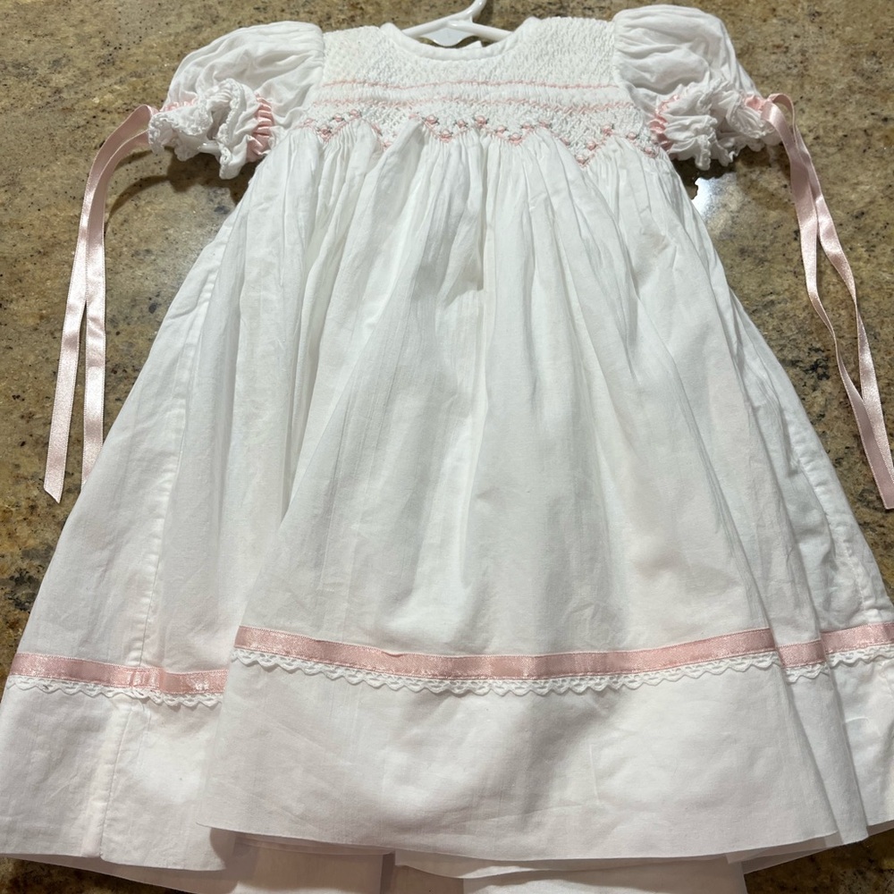 Strasburg White Dress with Pink Embroidery